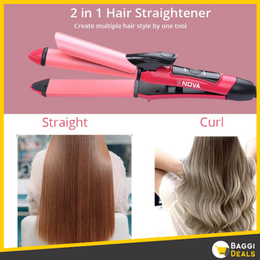 2-in-1 Nova Hair Straightener and Curler | Versatile Styling Tool for Effortless Straightening & Curling