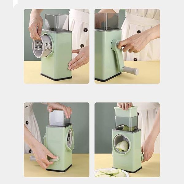 Multifunctional Manual Rotary Vegetable Cutter | Durable Cheese Grater & Mandoline Slicer with Handle and Suction Base