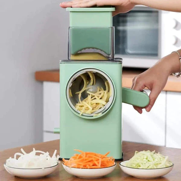 Multifunctional Manual Rotary Vegetable Cutter | Durable Cheese Grater & Mandoline Slicer with Handle and Suction Base