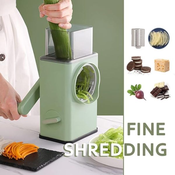 Multifunctional Manual Rotary Vegetable Cutter | Durable Cheese Grater & Mandoline Slicer with Handle and Suction Base