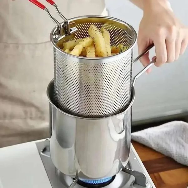 12ML Stainless Steel Deep Fryer Pot with Strainer | Multipurpose Basket Fryer for Baking, Frying, and Boiling – Perfect for Home Kitchens.