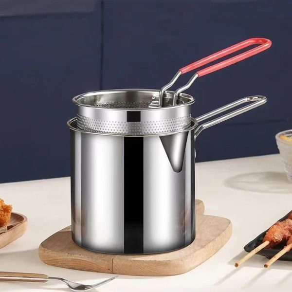 12ML Stainless Steel Deep Fryer Pot with Strainer | Multipurpose Basket Fryer for Baking, Frying, and Boiling – Perfect for Home Kitchens.