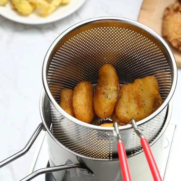 12ML Stainless Steel Deep Fryer Pot with Strainer | Multipurpose Basket Fryer for Baking, Frying, and Boiling – Perfect for Home Kitchens.