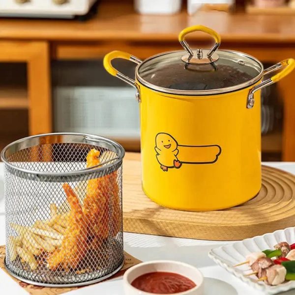 12ML Stainless Steel Deep Fryer Pot with Strainer | Multipurpose Basket Fryer for Baking, Frying, and Boiling – Perfect for Home Kitchens.